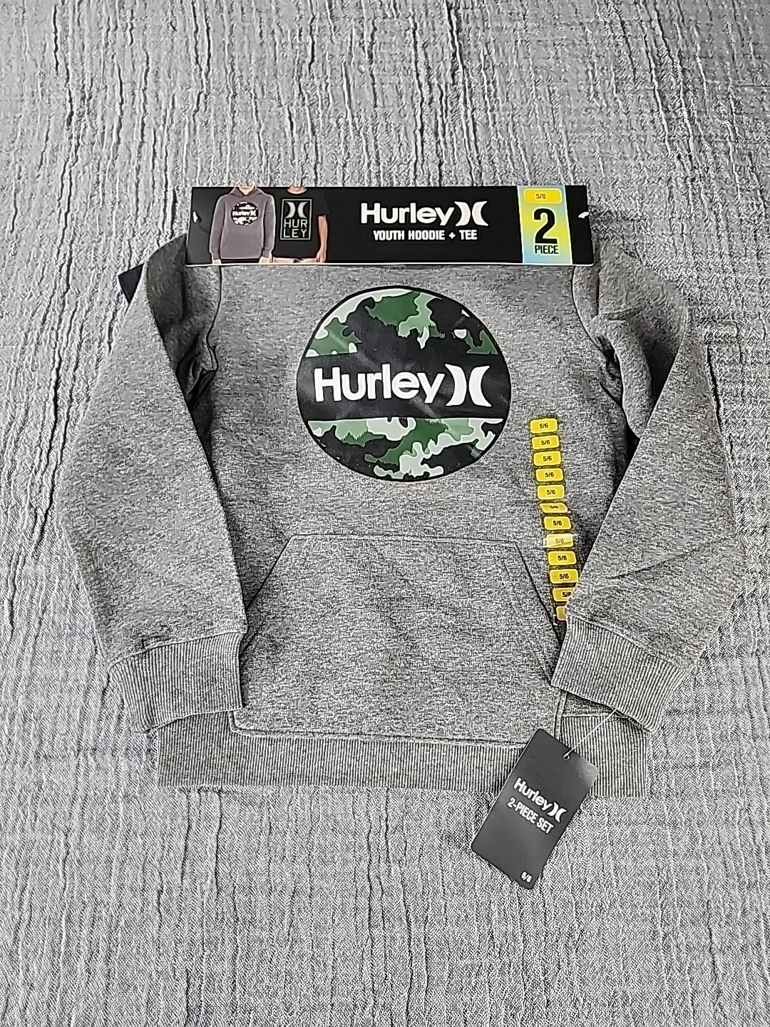 Hurley Boy\'s 2-Piece Fleece Lined Hoodie & Cotton Blend Tee Set Charcoal Heather