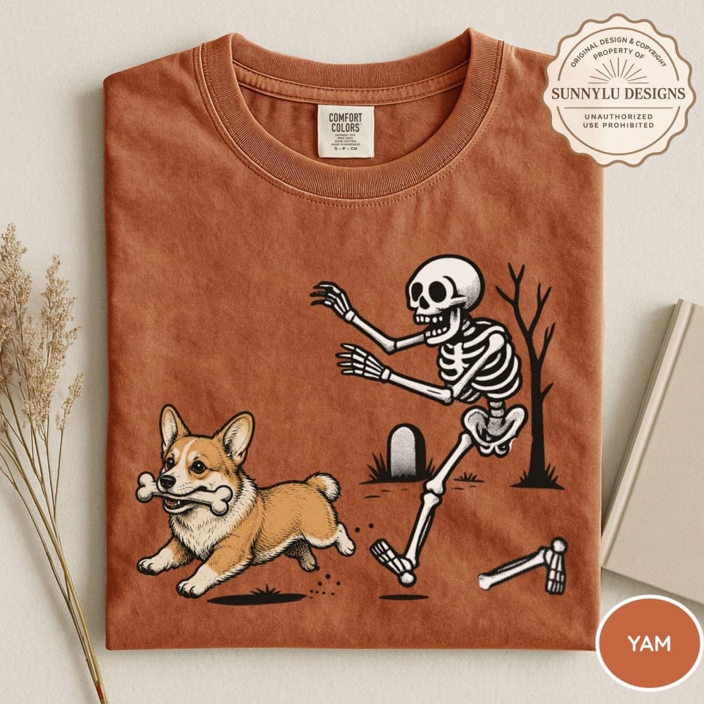 Mens Heavyweight T-Shirt Graphic Halloween Corgi Ghost Skeleton Women Unisex