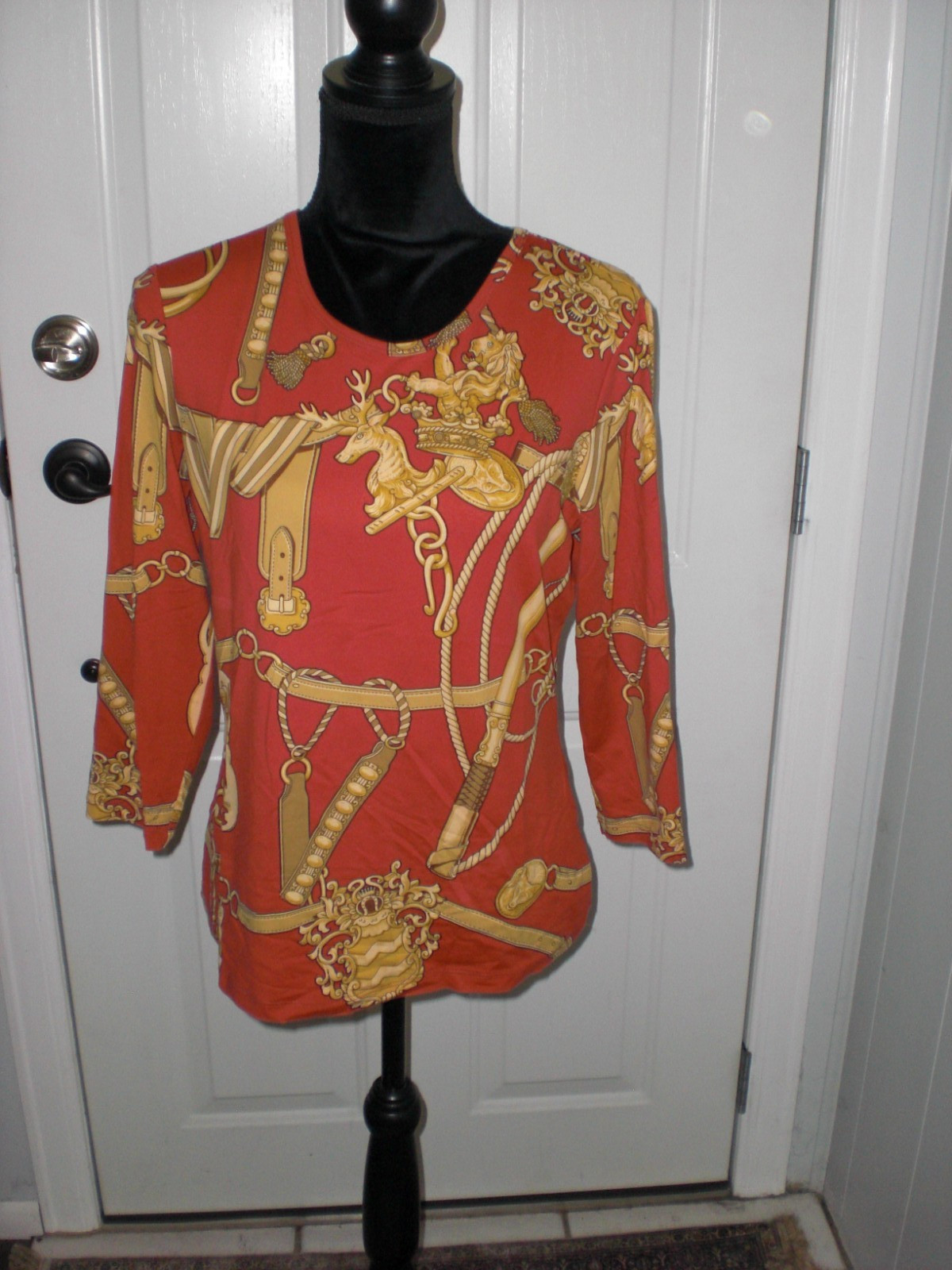 J. McLaughlin Size M Preowned  Patterned Top Burnt Orange and Gold