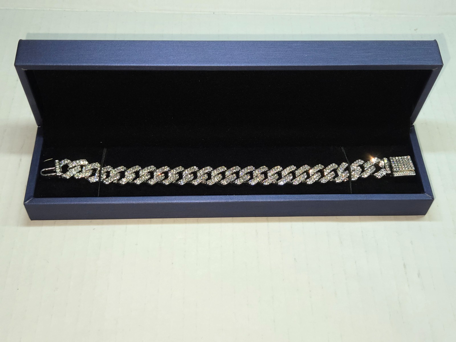 Brilliant Bling-Iced Out Cuban Silver Necklace or Bracelet-w/Box- 12mm Brilliant Bling-Iced Out Cuban Silver Necklace or Bracelet-w/Box- 12mm