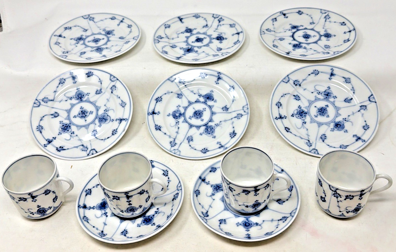 Antique Porsgrund Norway Bogstad Straw Porcelain Cups Plates 12pc 1887-1935