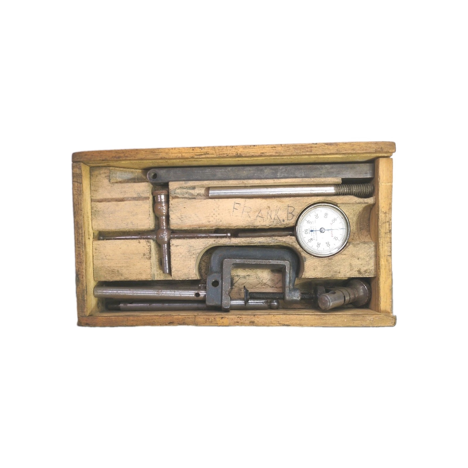Vintage L.S. Starrett No. 196 Dial Test Indicator Set W/Wood Case USA