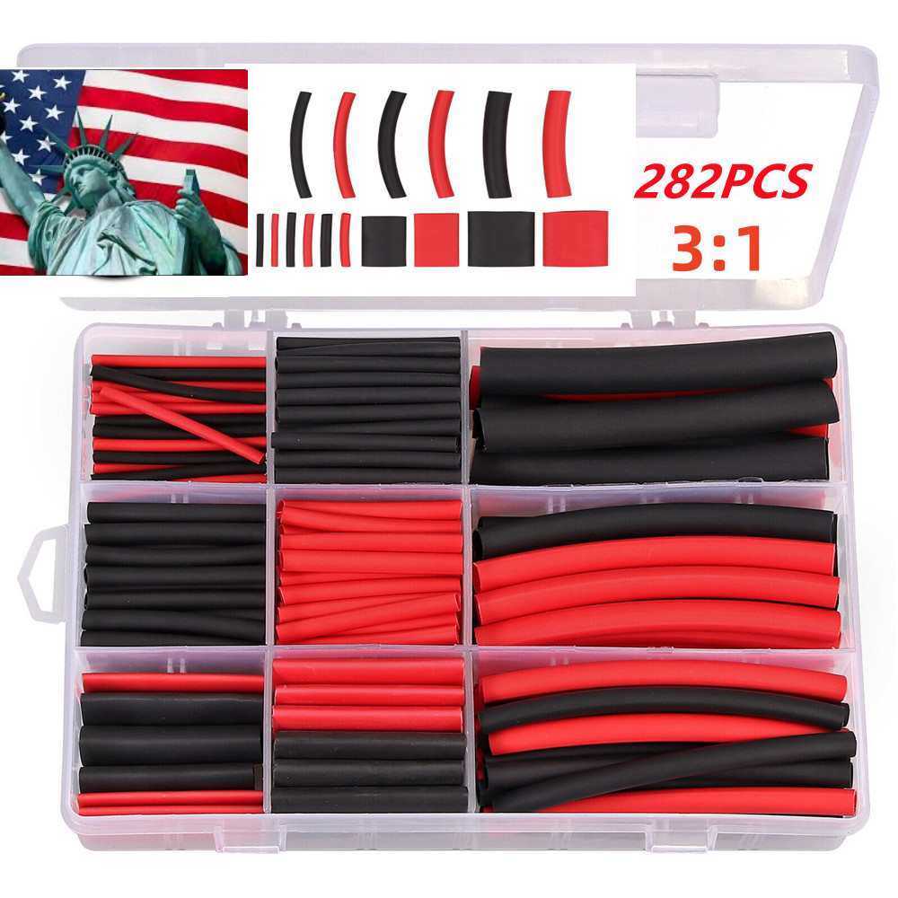 282PCS Black Red Heat Shrink Tubing 3:1 Marine Grade Waterproof  Adhesive Lined