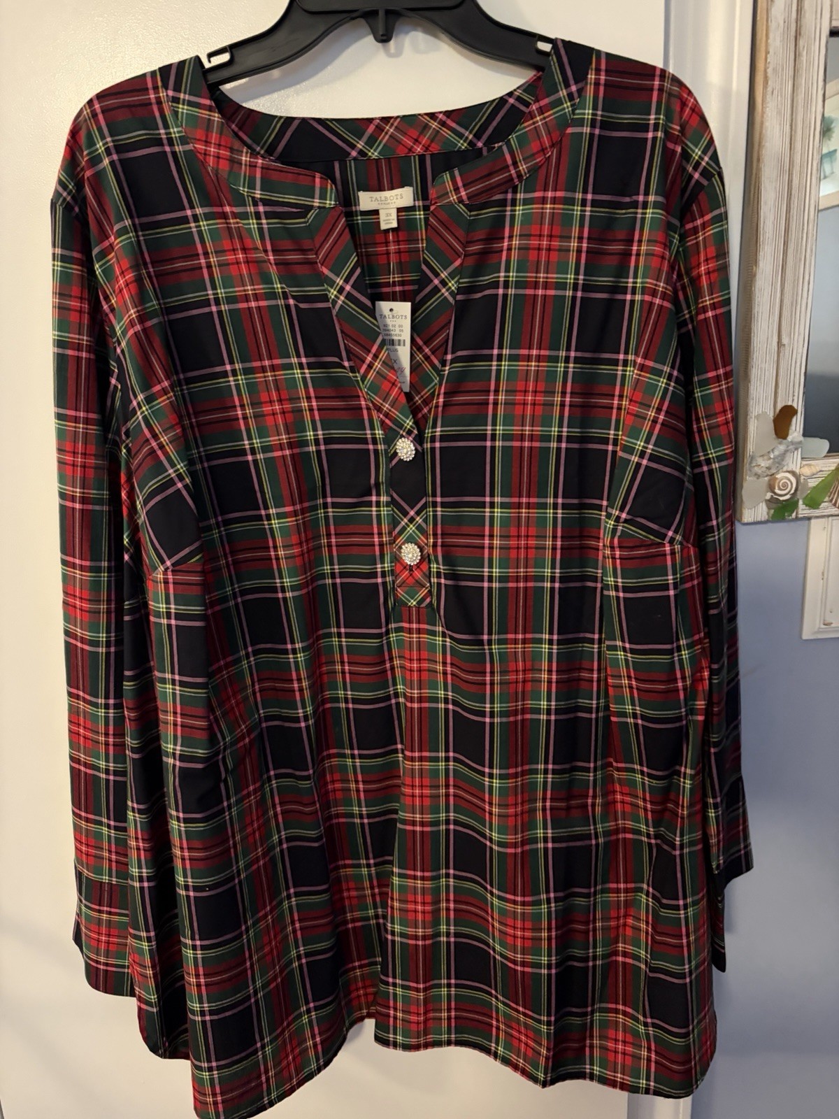 NEW Talbots Women’s 100% Cotton Pullover Festive Blouse Red Plaid Size 3X
