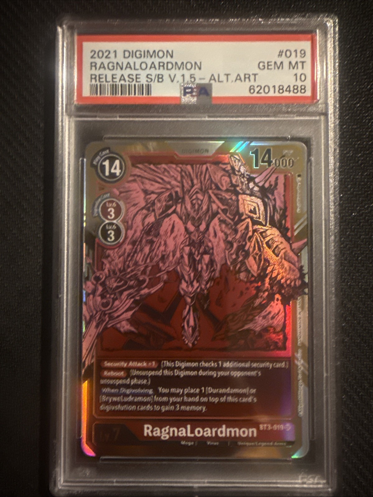 Digimon TCG RagnaLoardmon BT2-019 Alternate Art GEM MINT PSA 10