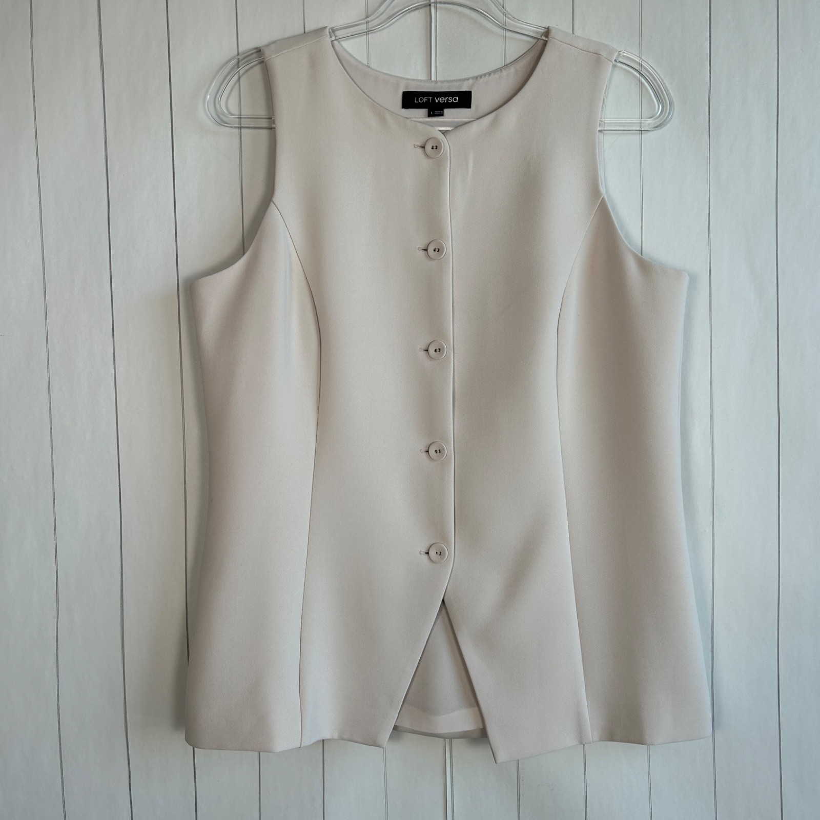 LOFT Versa size L waistcoat vest high neck front slit light gray longline