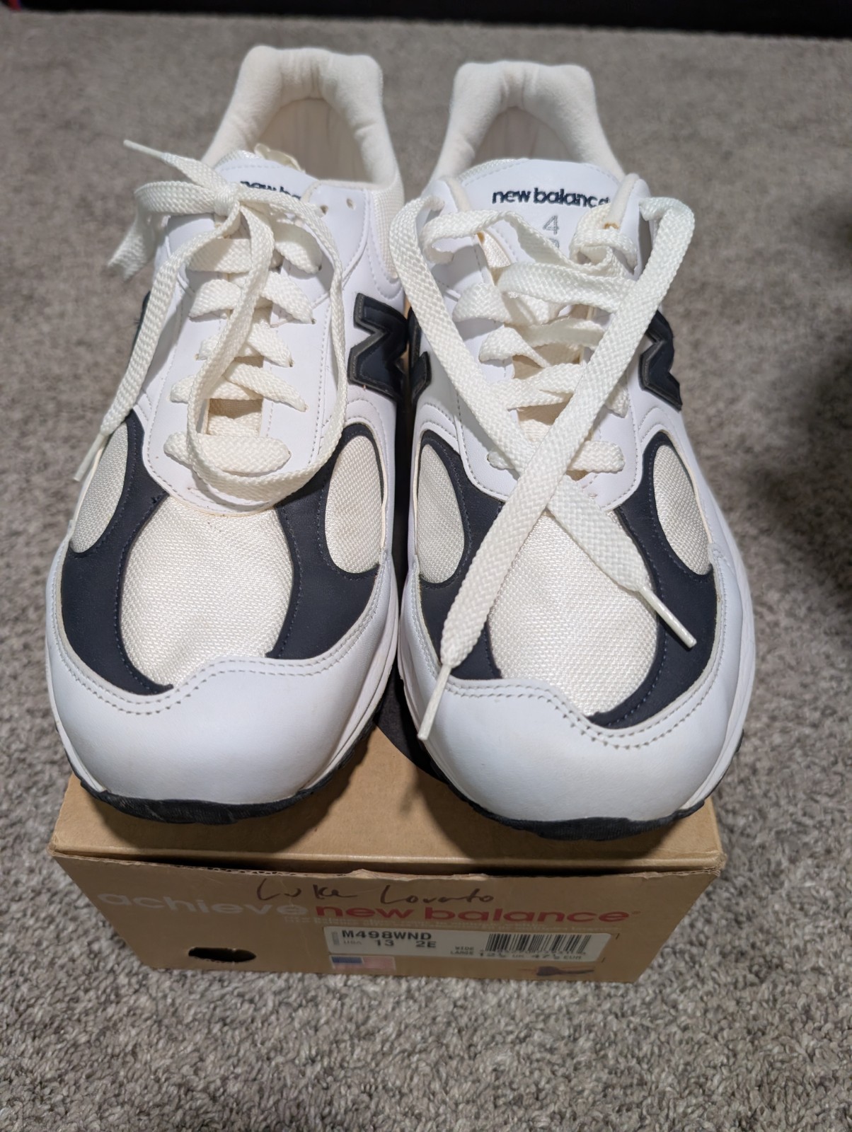 New Balance M498WND Running Sneakers White/Navy Low Top Lace-Up Made in USA