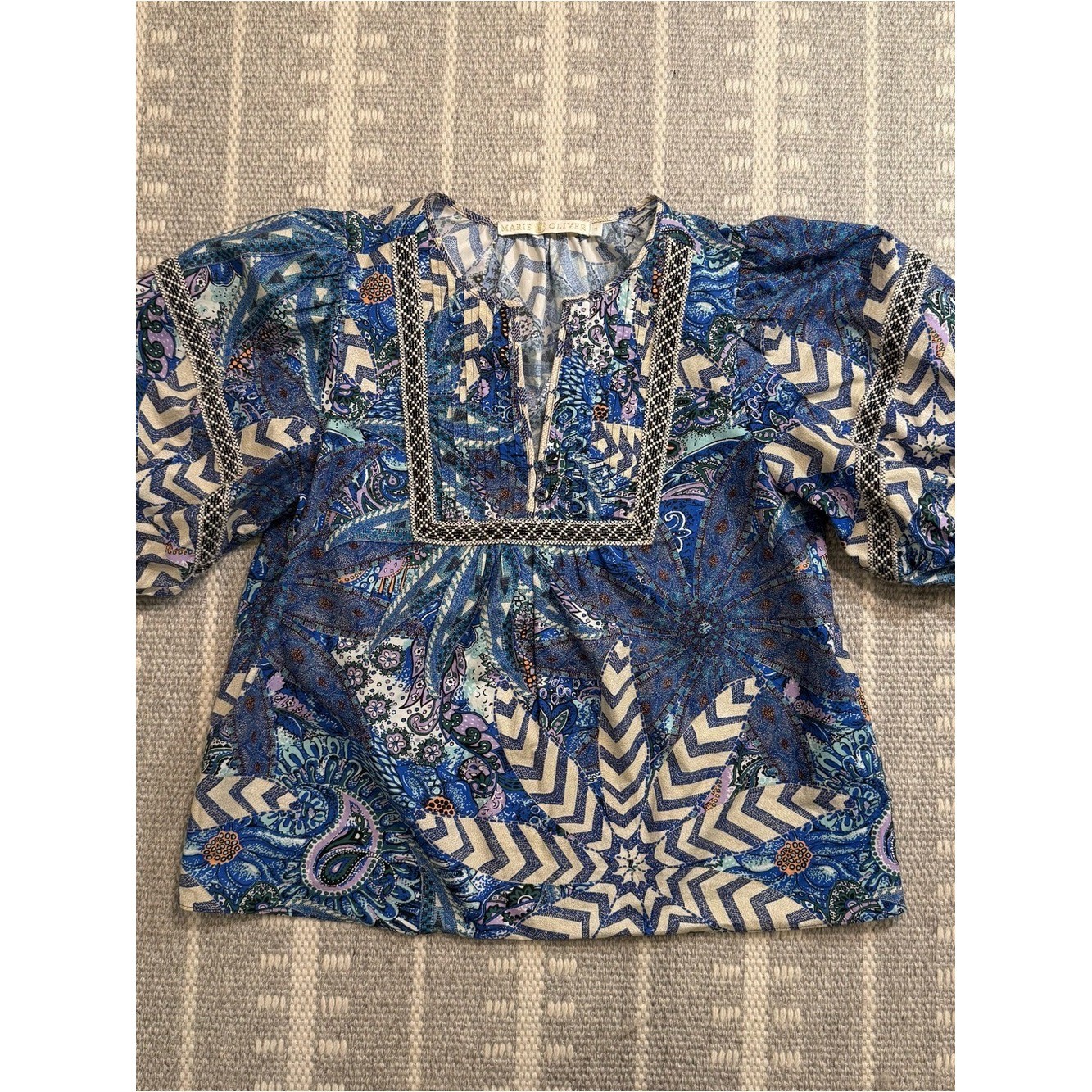 Marie Oliver Blue Paisley Mix Peasant Blouse Marie Oliver Blue Paisley Mix Peasant Blouse