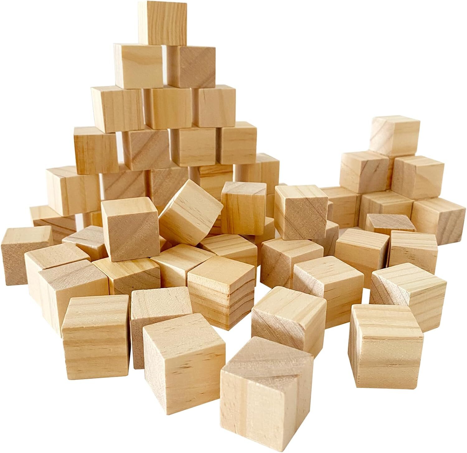 Unfinished Wooden Cubes,Pack of 50 Wood Blocks for Crafting,1 Inch Wood Square B