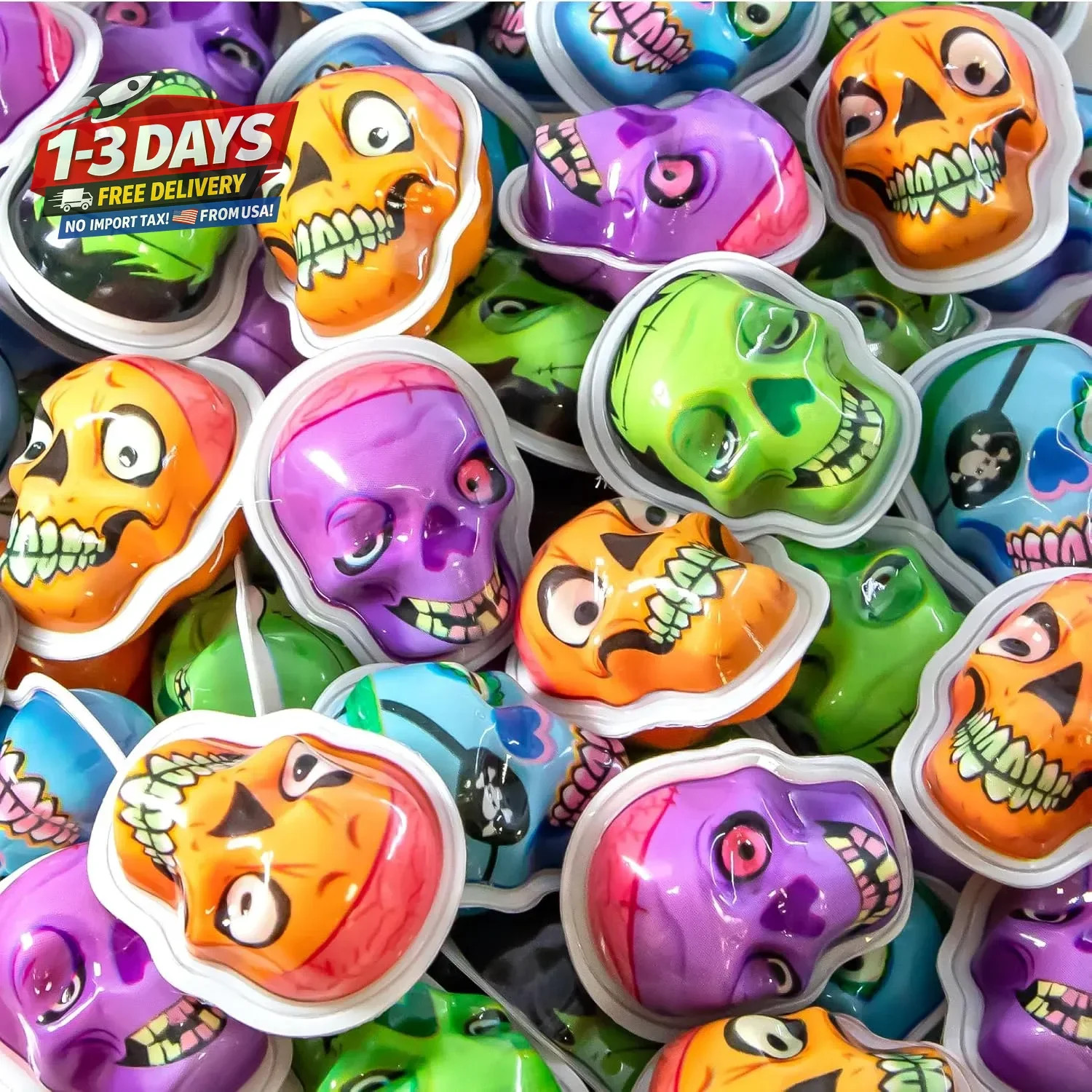 Halloween Candy, Gummy Skulls, Jelly Filled Gummies - 60 Count, 17 Oz Jar
