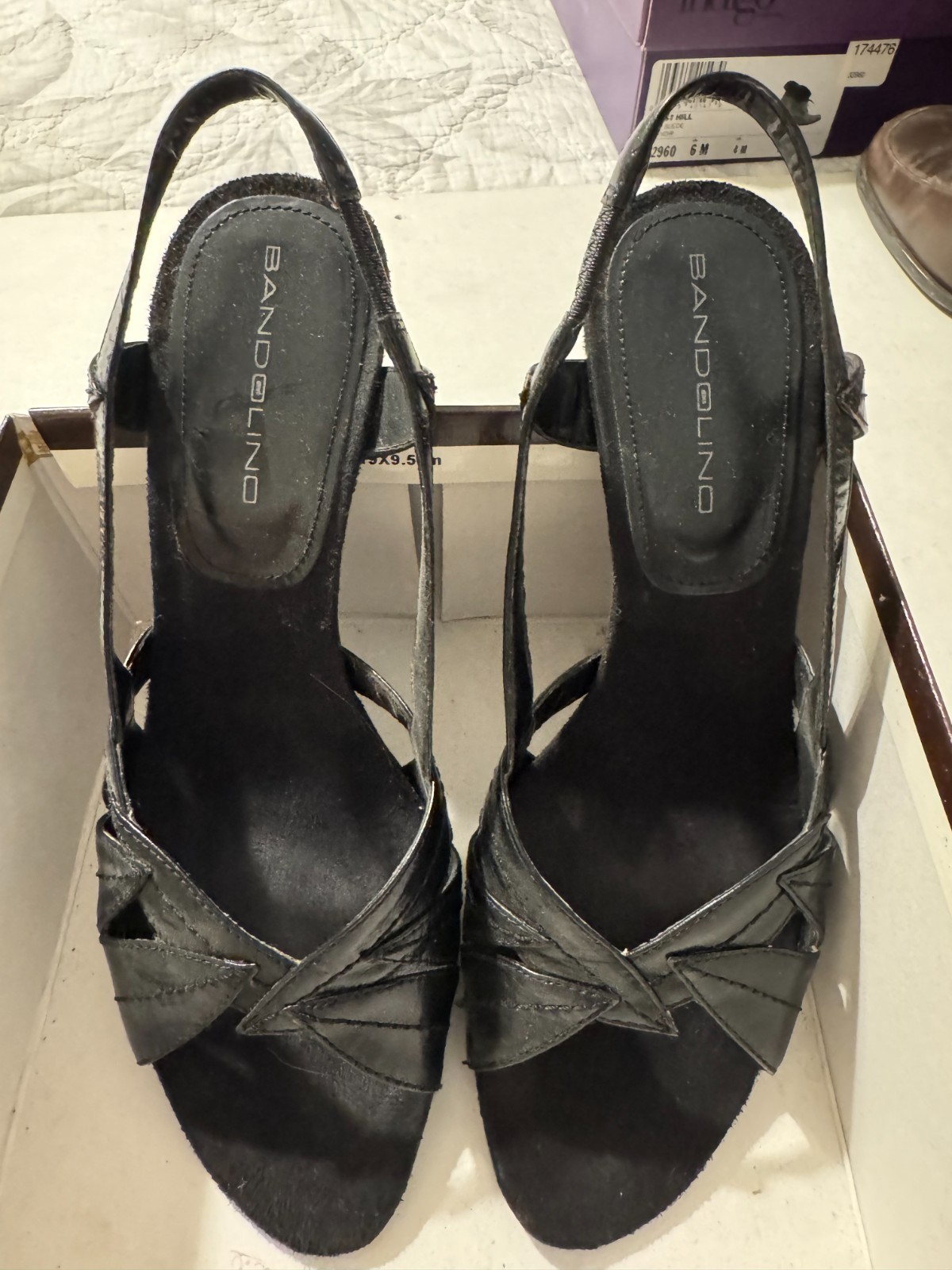 NIB Bandolino Black Strappy Leather Heels Sz 6M
