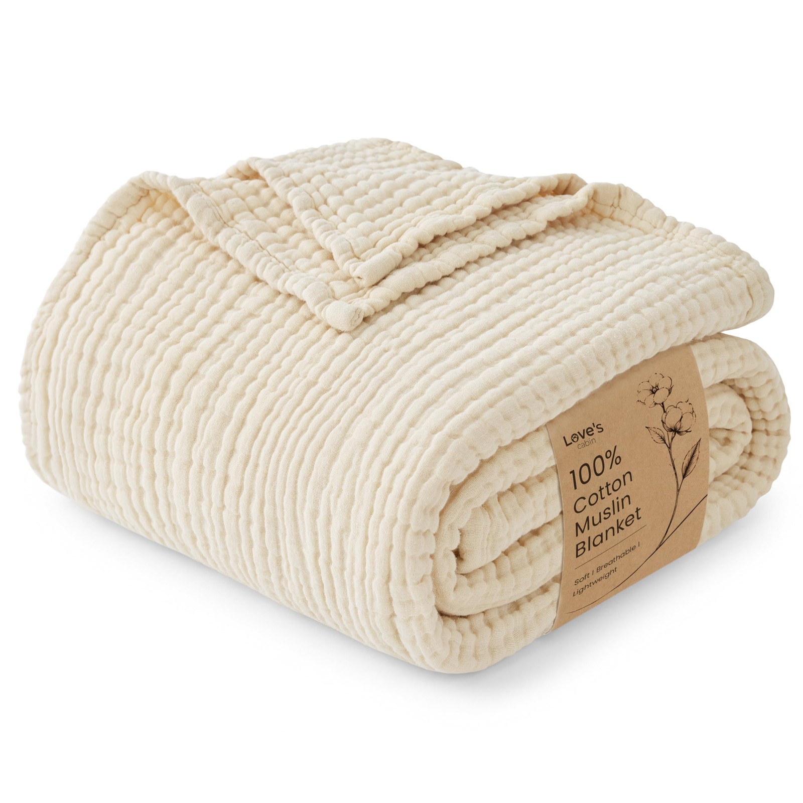 Love's cabin 100% Cotton Muslin Blanket, 6 Layer Lightweight Breathable Gauze...