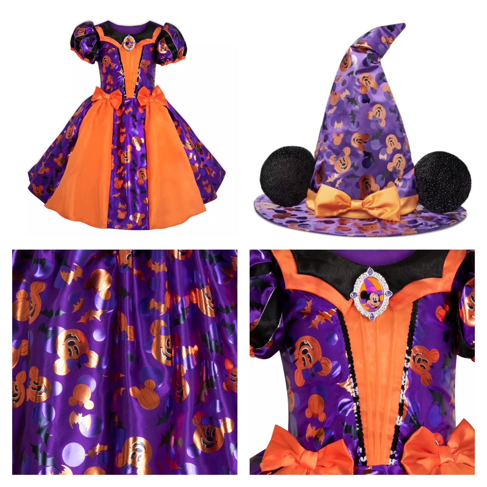 Disney Store Minnie Mouse Halloween Girl\'s Witch Costume Dress & Hat NEW Pumpkin