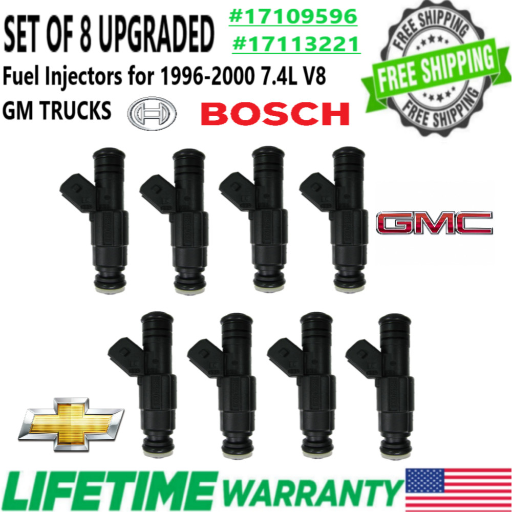 UPGRADED OEM Bosch x8 4 hole 19lb Fuel Injectors for 96-00 CHEVY GMS 7.4L V8
