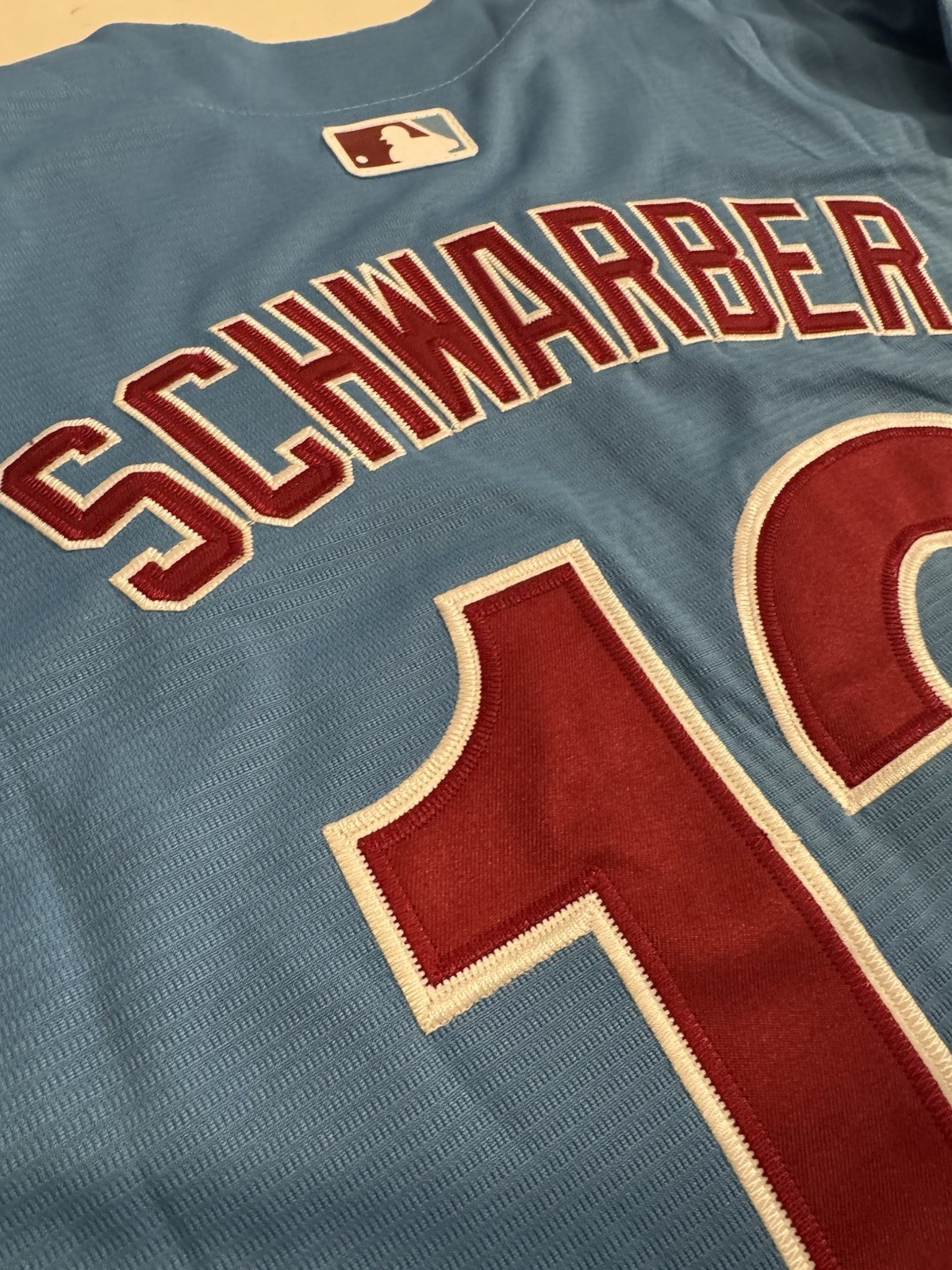 Kyle SCHWARBER Philadelphia Phillies #12 Powder Blue Jersey Adult All Sizes NWT Kyle SCHWARBER Philadelphia Phillies #12 Powder Blue Jersey Adult All Sizes NWT