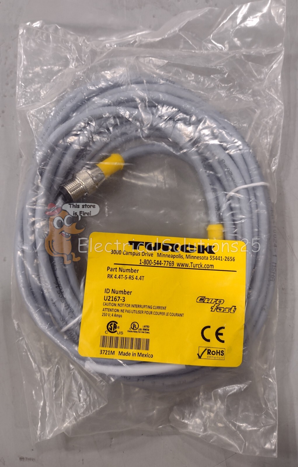 New Turck RK 4.4T-5-RS 4.4T Cordset U2167-3  4 Pin Straight - 