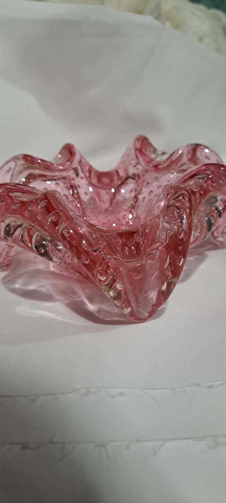 Pink Murano Italian Blown Art Glass  Bowl Bullicante Mcm