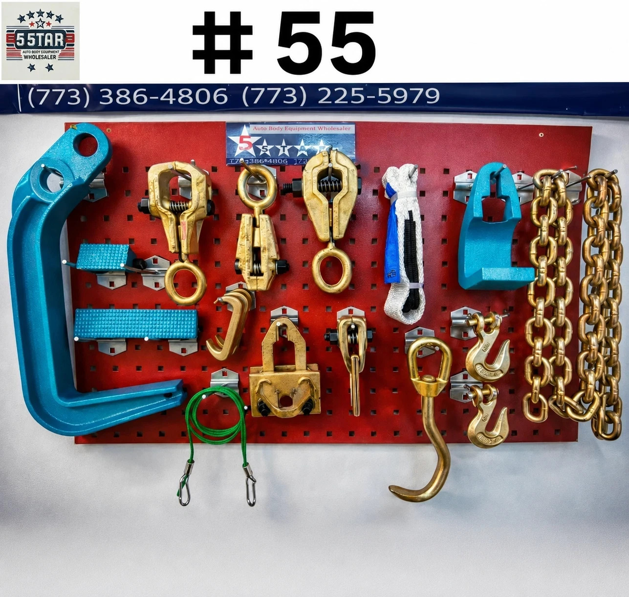 SET#55 HEAVY DUTY AUTO BODY FRAME MACHINE 16 PIECE PULLING TOOLS AND CLAMPS