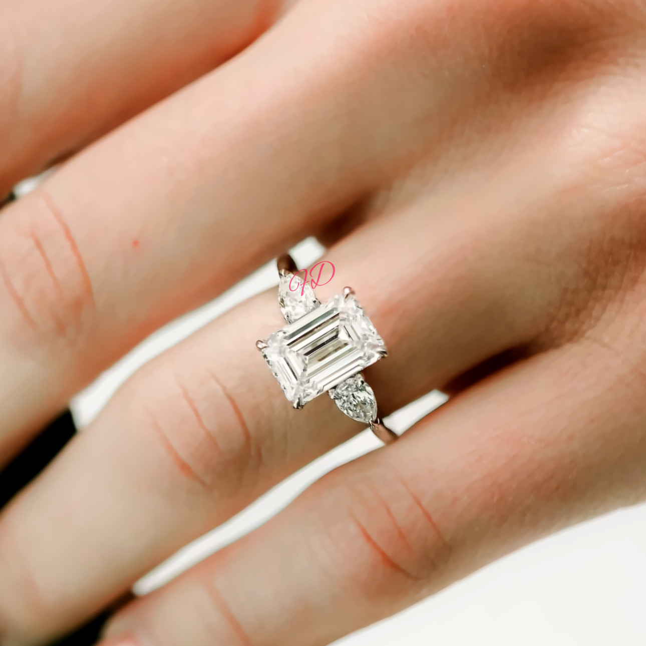 Elegant 950 Platinum Fine Emerald Cut Diamond Ring Lab Grown 2.1 Ct IGI E F VVS