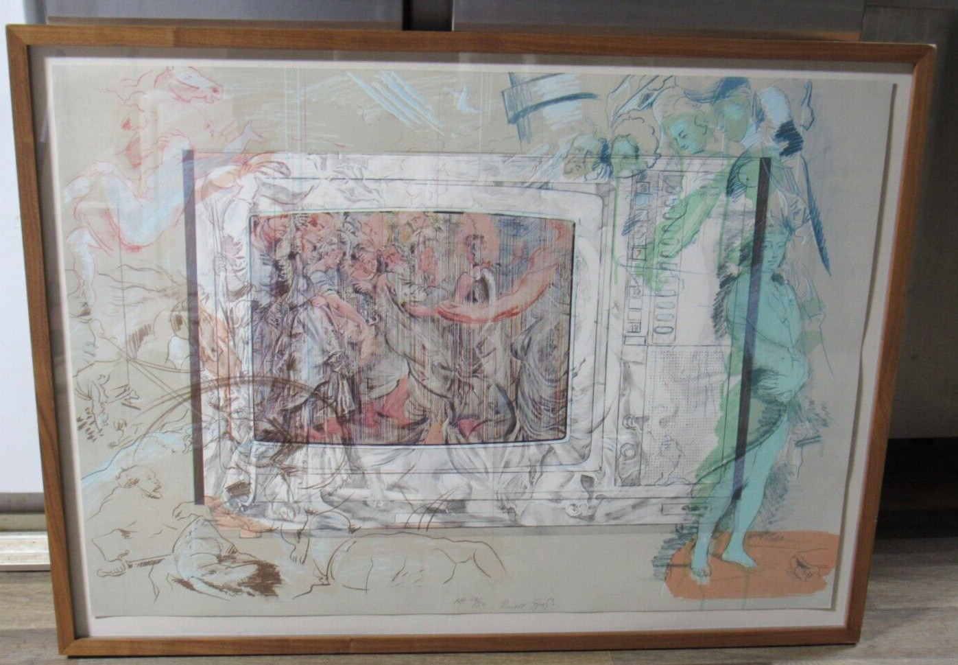 Rainer Gross  Television Baroque II, 1979 Lithograph Signed Framed  (K)