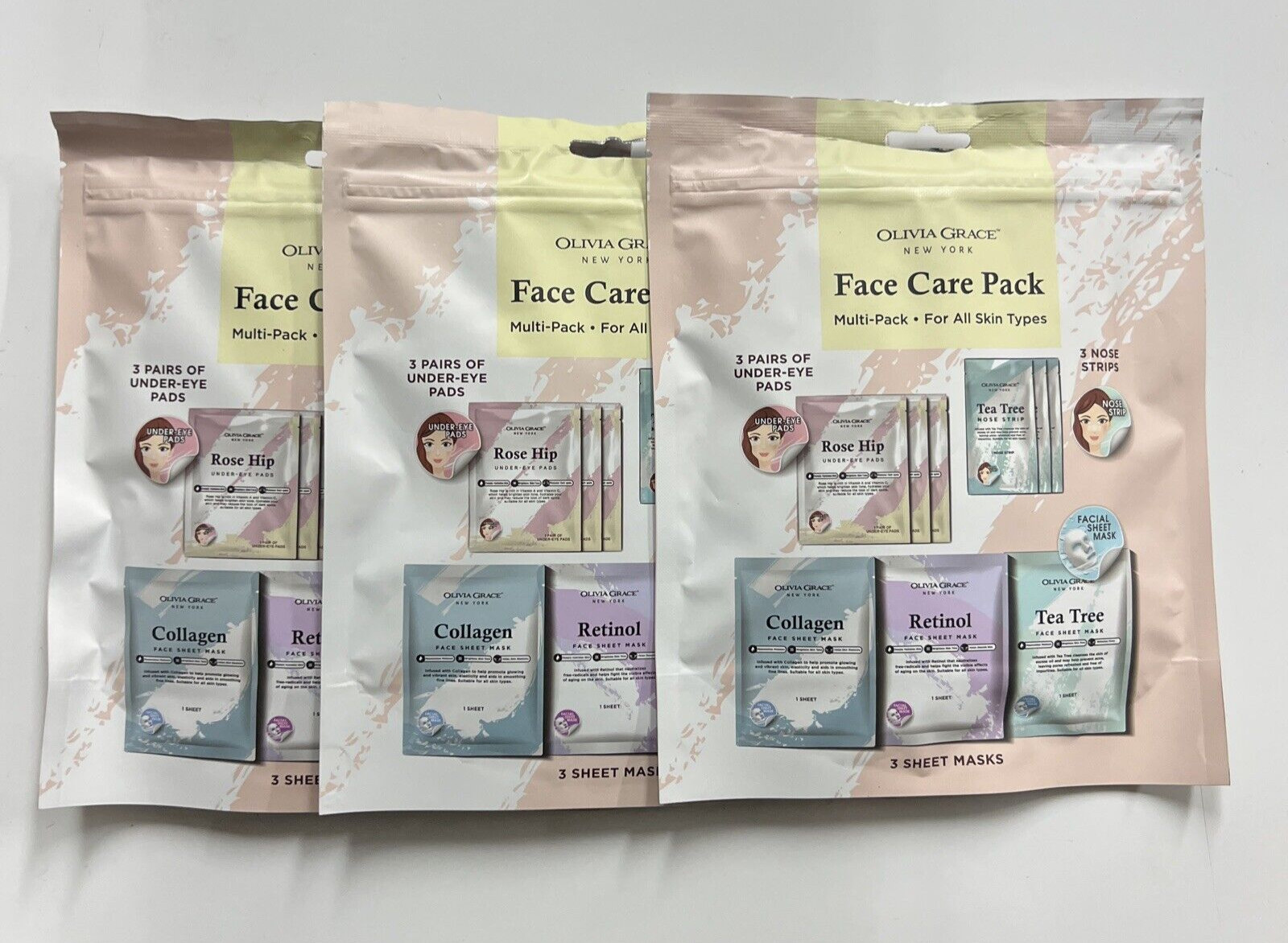 Olivia Grace Face Care Pack Facial Face Mask, Anti-Aging, Hydrating 3 Pack Olivia Grace Face Care Pack Facial Face Mask, Anti-Aging, Hydrating 3 Pack