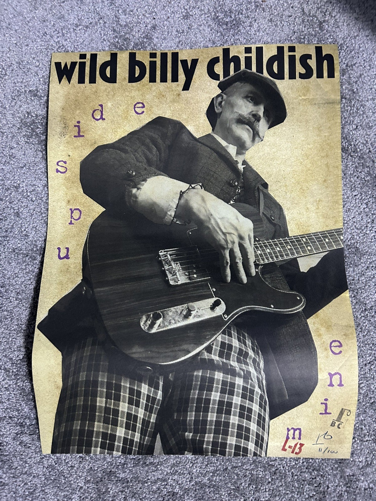 Billy Childish Ltd edition guitar print Numbered And Signed #11/100 Very Rare