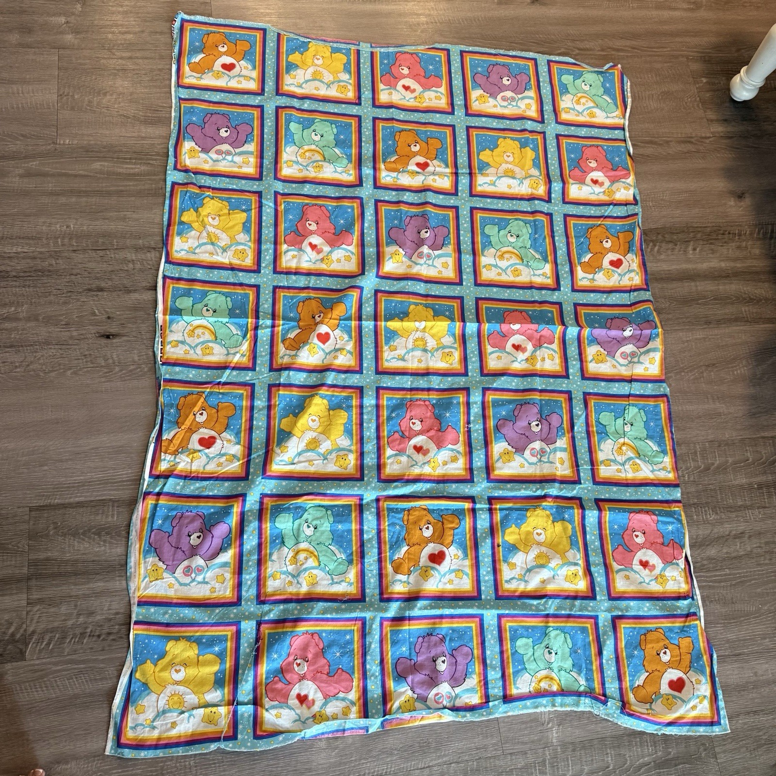 VTG 2003 Care Bears Fabric 43x60 Rainbow Block Stars Character Cotton Sewing 