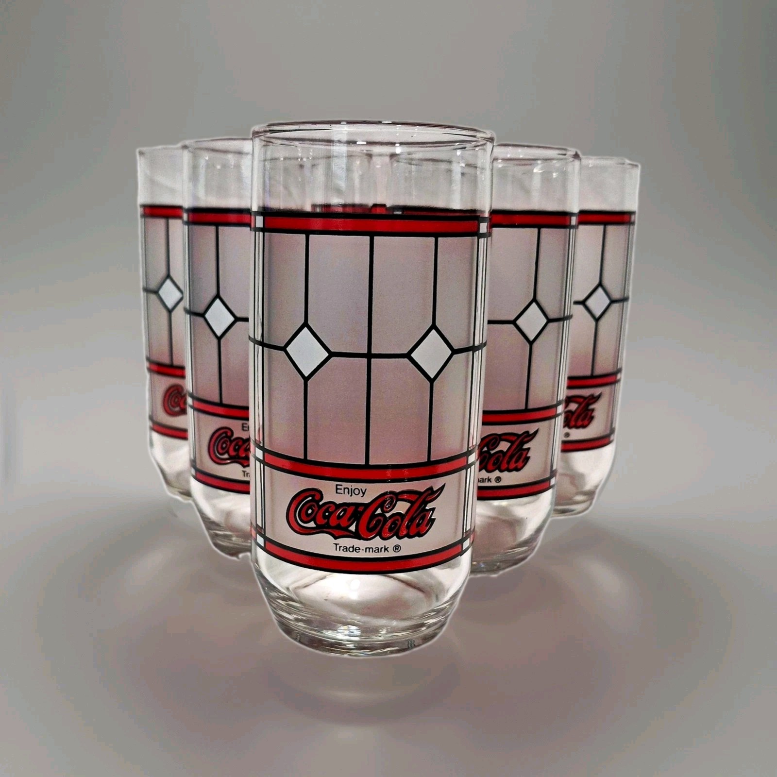 Vintage Frosted Tiffany Style Coca-Cola Drinking Glass Set of 6-Never Used Vintage Frosted Tiffany Style Coca-Cola Drinking Glass Set of 6-Never Used