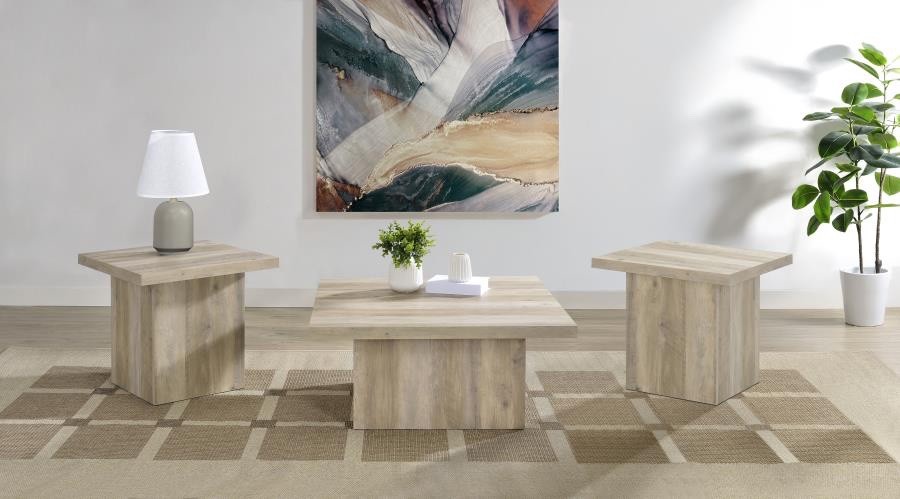 3 PC. DISTRESSED COFFEE COCKTAIL TABLE AND 2 END TABLES LIVINGROOM FURNITURE SET
