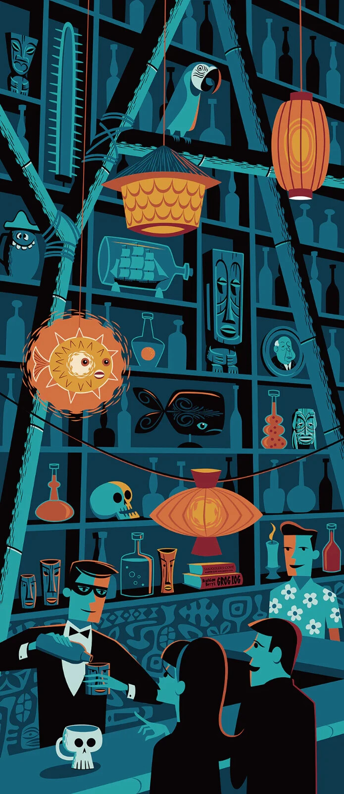 SHAG Josh Agle The Secret Bartender Serigraph Unframed print tiki bar Palm Sprin