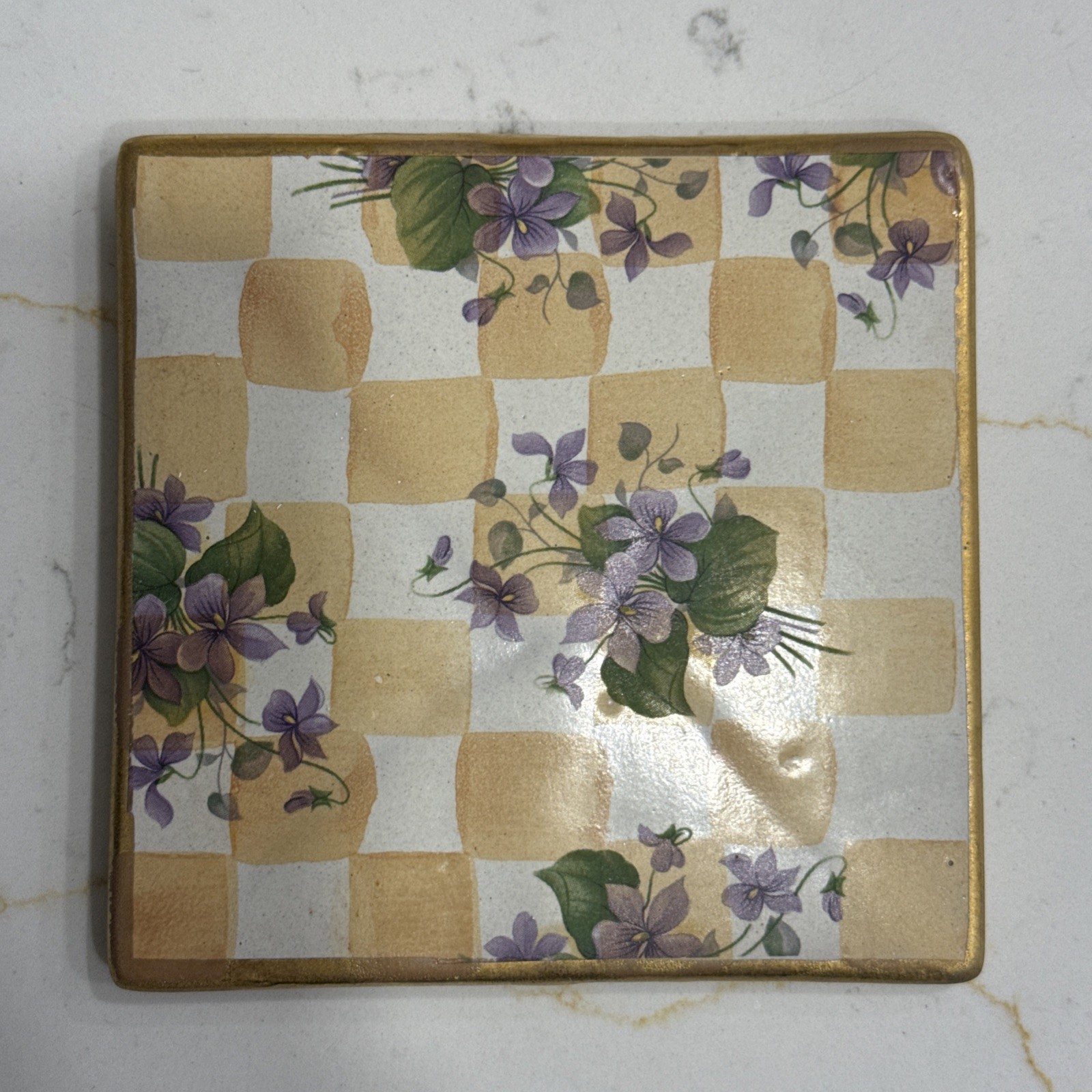 Vintage Mackenzie Childs Ceramic Tile Trivet Coaster 4\