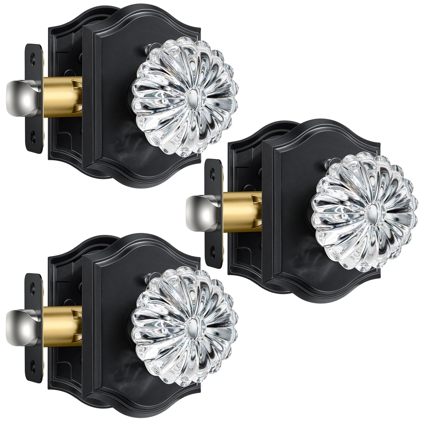 Calzibeno 3 Pack Vintage Black Crystal Door Knobs with Lock