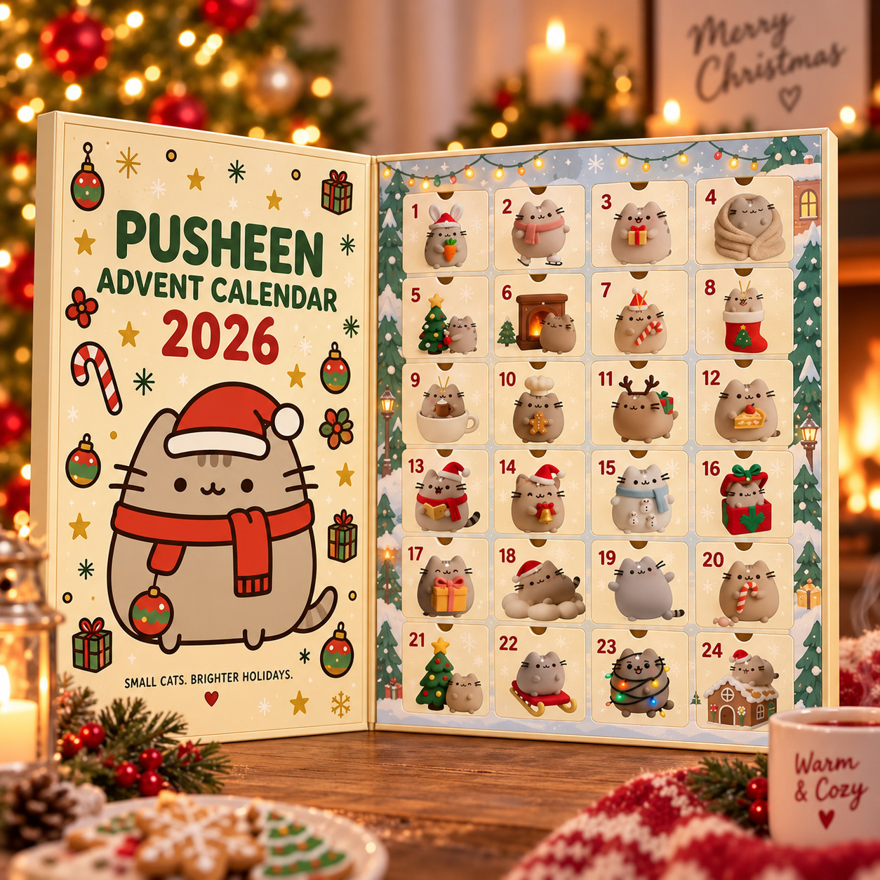 Pusheen Christmas Advent Calendar 2026, 24 2D Flat Acrylic Ornaments