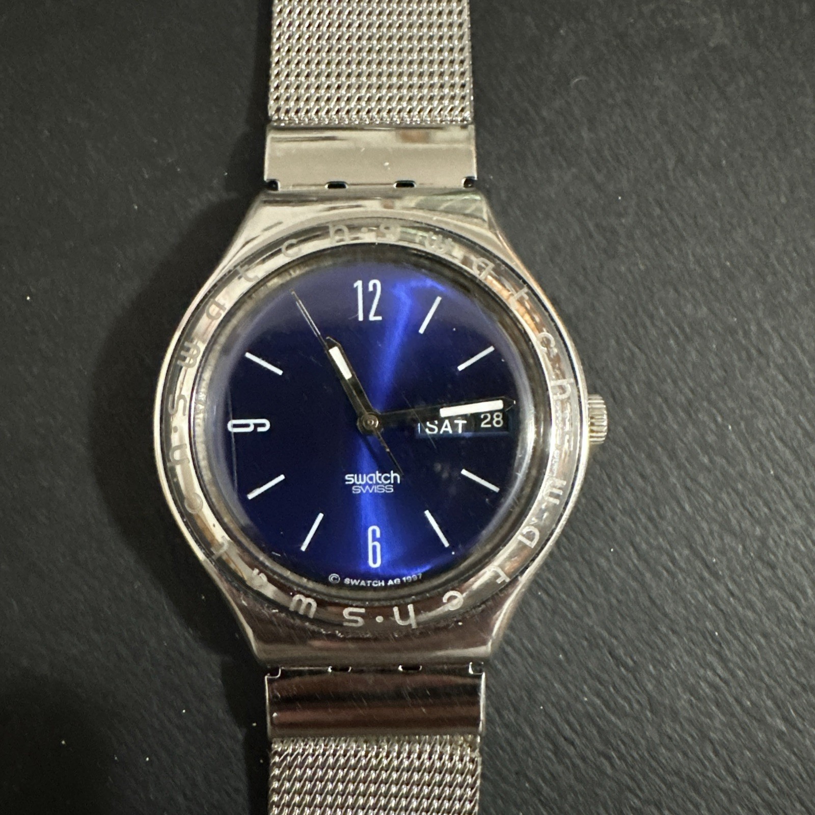 Swatch Irony Blue Dial Metallic Alloy, Metal band.