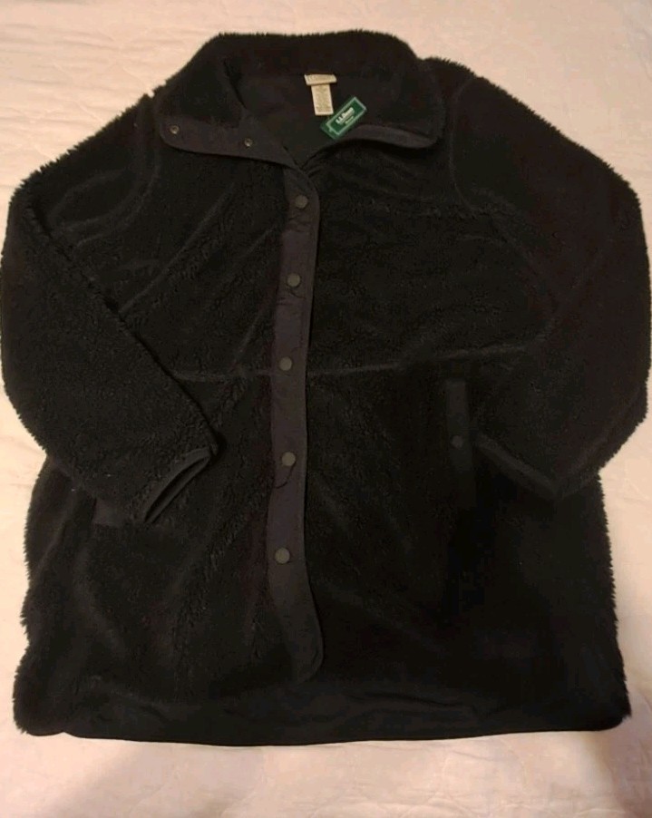 NWT L.L.Bean Women’s Bean’s Sherpa Fleece Coat 2X Plus Black Heavyweight Warm