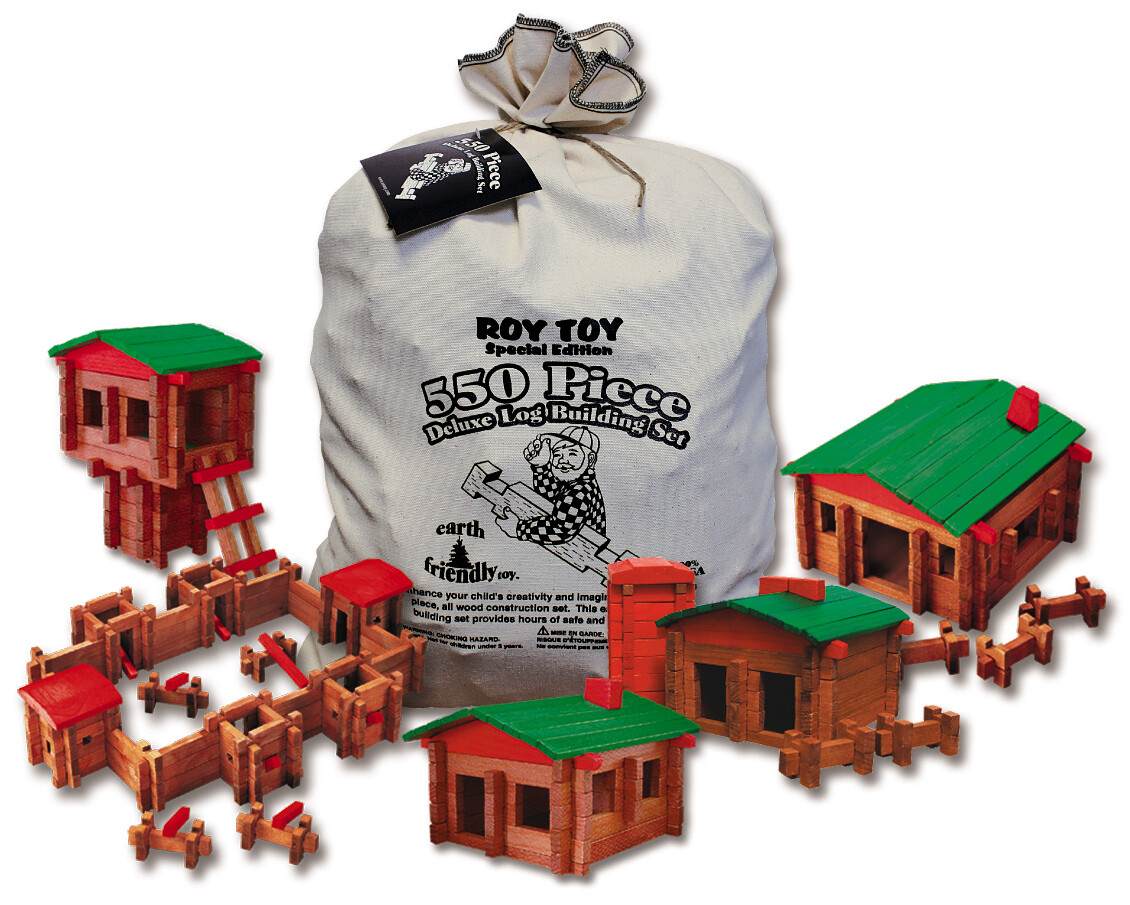 550 Piece Log Building Set Roy Toy Real Wooden Pieces Made In The USA