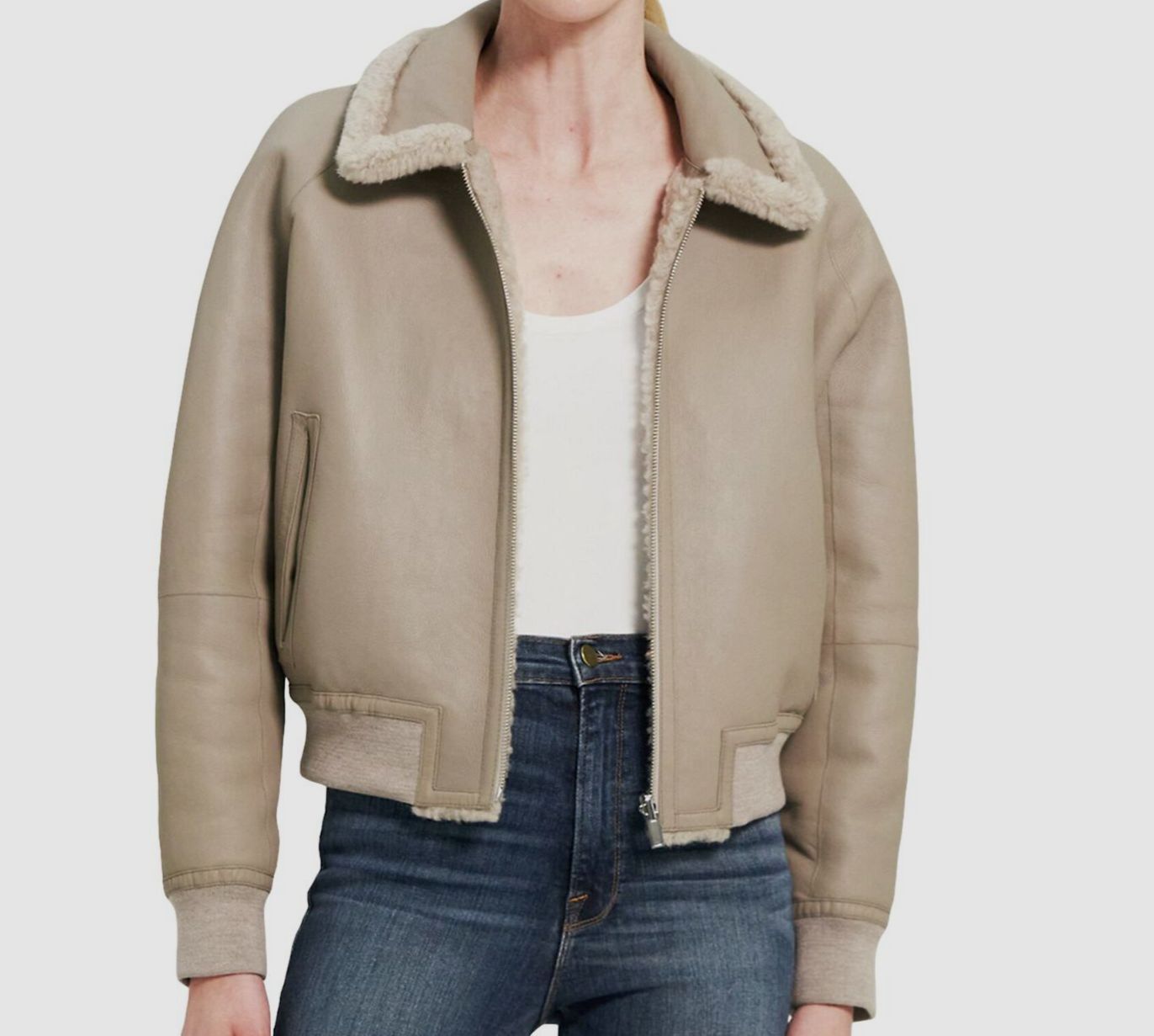 $2490 Theory Women\'s Beige Reversible Leather Shearling Jacket Petite Size P/0