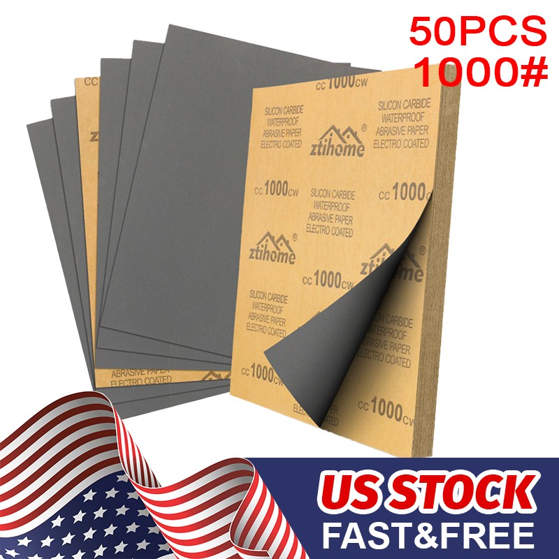 50pcs Wet Dry Sandpaper 1000 Grit Assortment 9x11\'\' Abrasive Paper Sheet Sanding