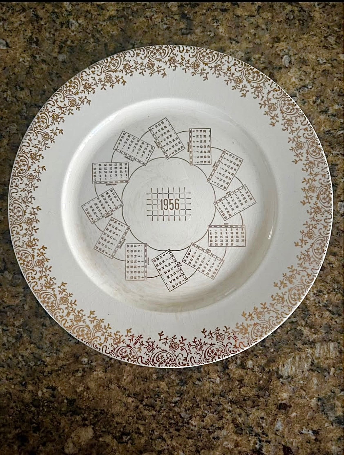 1956 Calendar Plate – Vintage Ceramic – Mid‑Century Design – 9”