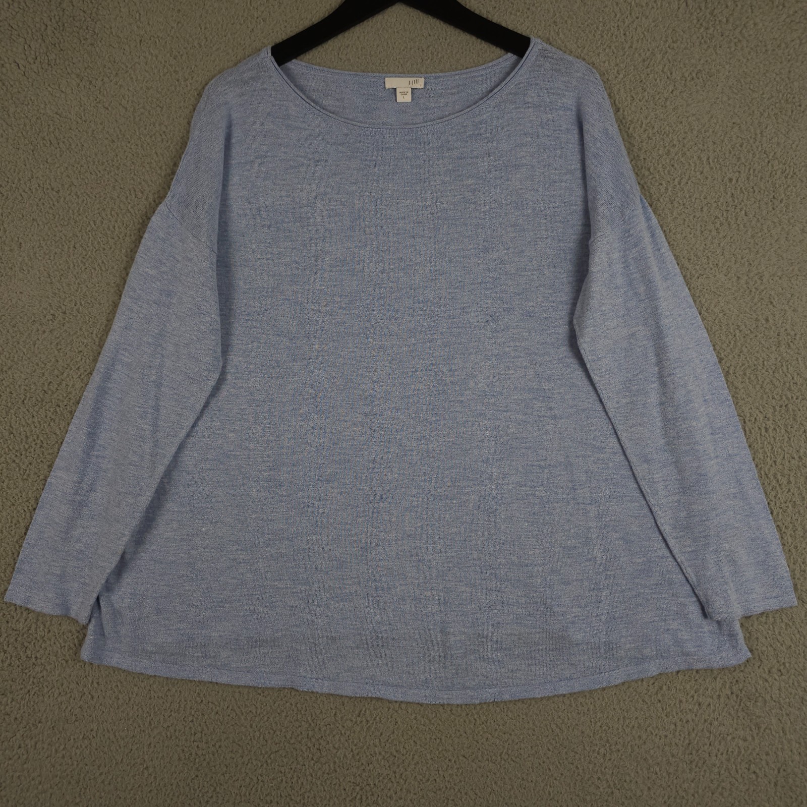 J Jill Sweater Womens Large Heather Blue Long Dolman Sleeve Lightweight Cotton