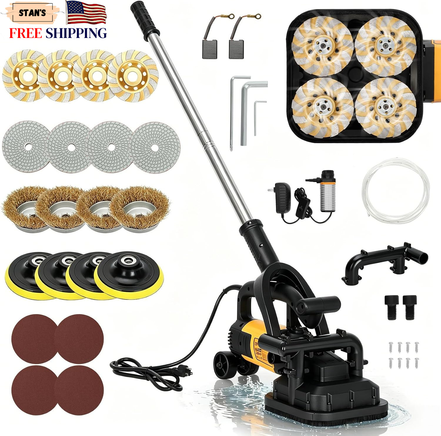 4 Head Concrete Floor Grinder Set 3800W Concrete Grinder with 6 Speed Control...