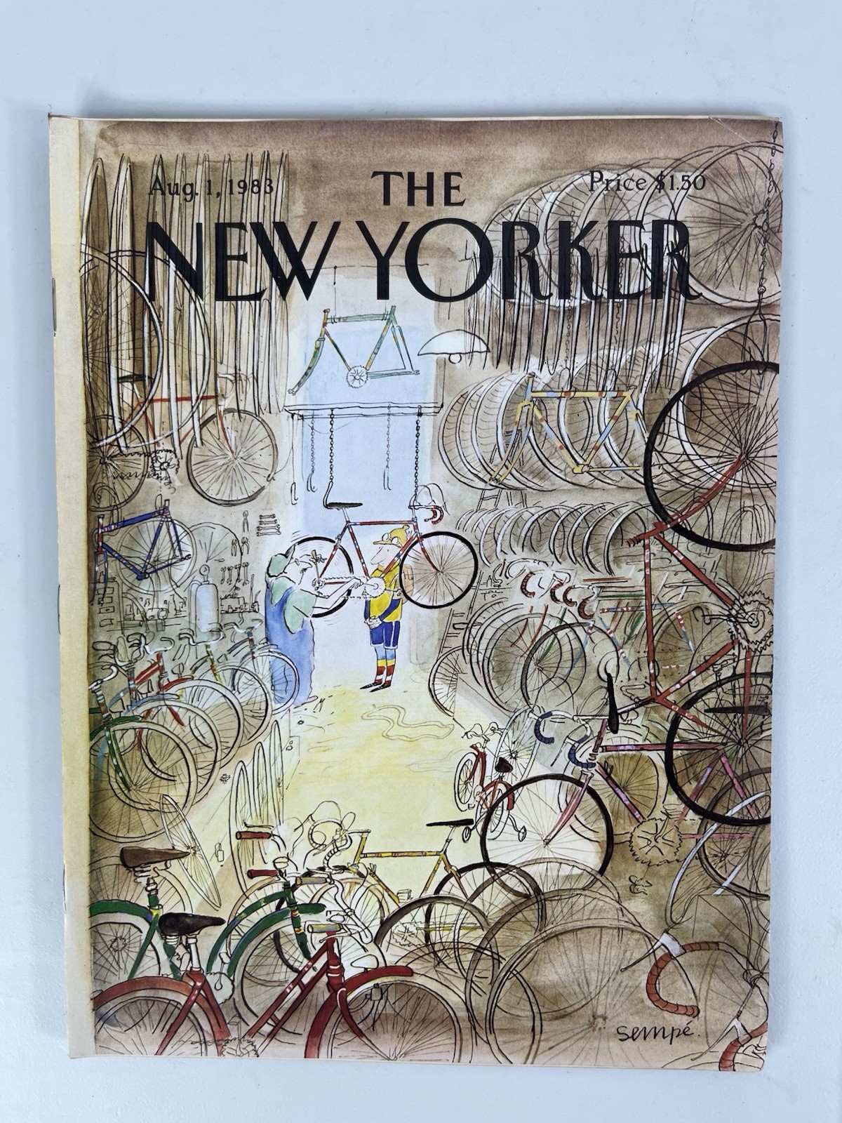 1983 August 1 New Yorker Magazine Great Illustrated Cover Sempe Bike Shop Repair