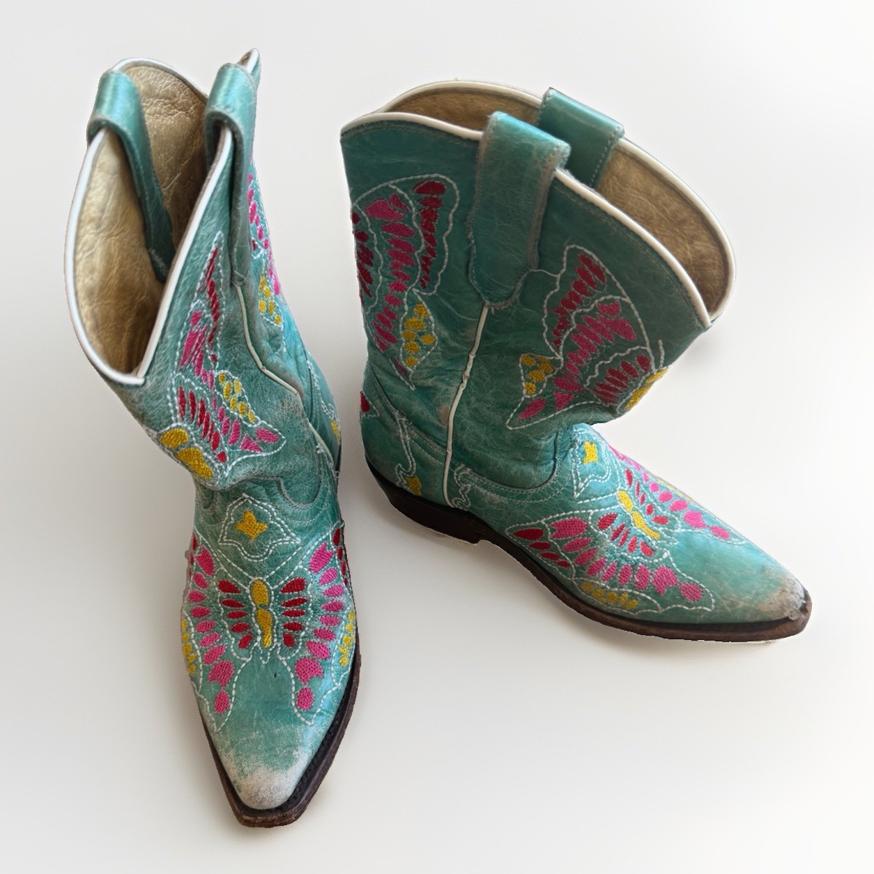 Y2K Corral Kids Western Cowboy Boots Turquoise Embroidered Mexico Size 13