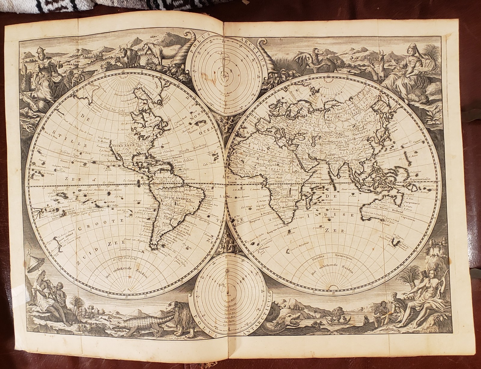1744 Dutch Bible - Leather . Brass . 6 Fold Out Maps . Approx 282 Illustrations