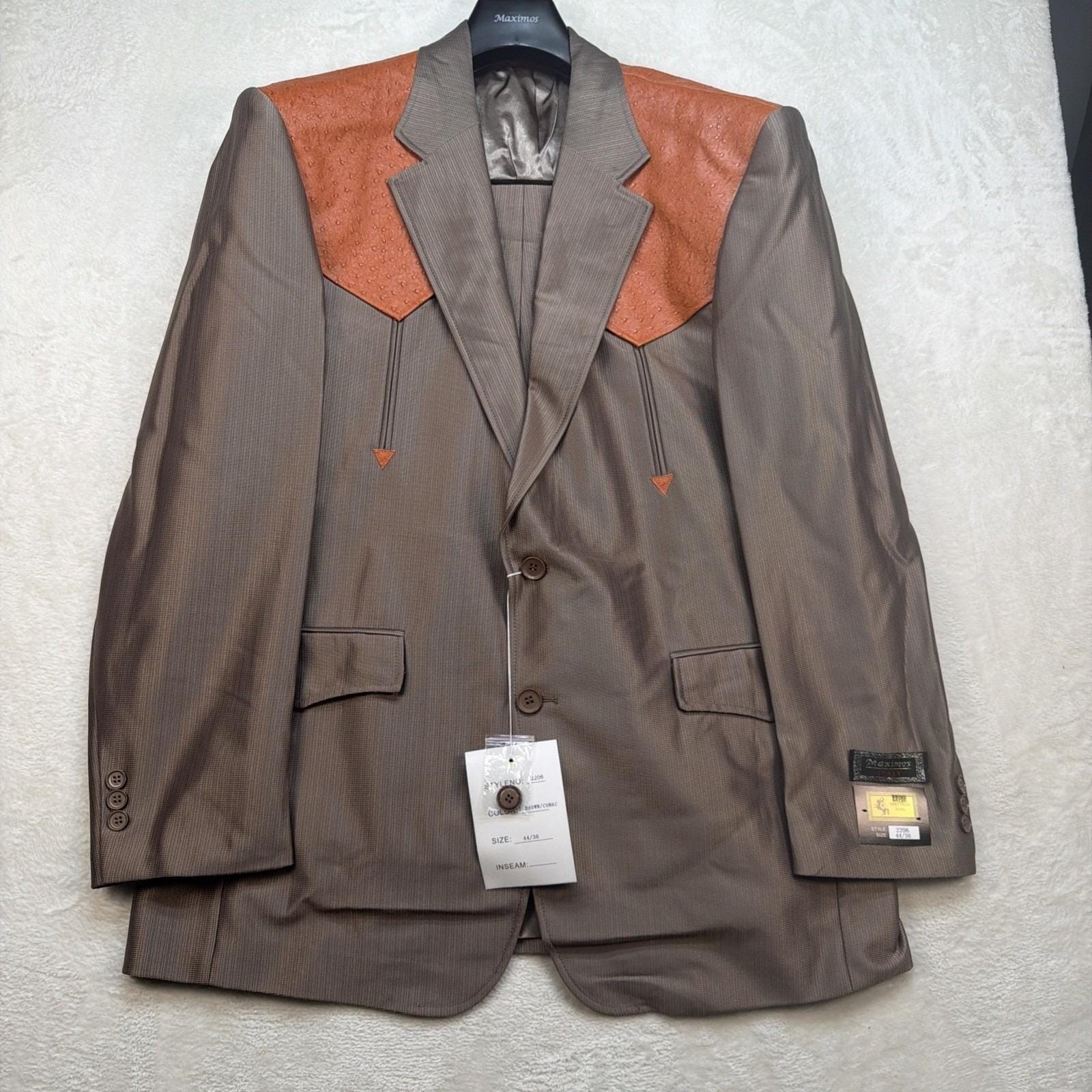 Vintage Western Suit Mens 44 36 Brown Cognac Yoke Cowboy Rodeo Deadstock NWT Vintage Western Suit Mens 44 36 Brown Cognac Yoke Cowboy Rodeo Deadstock NWT