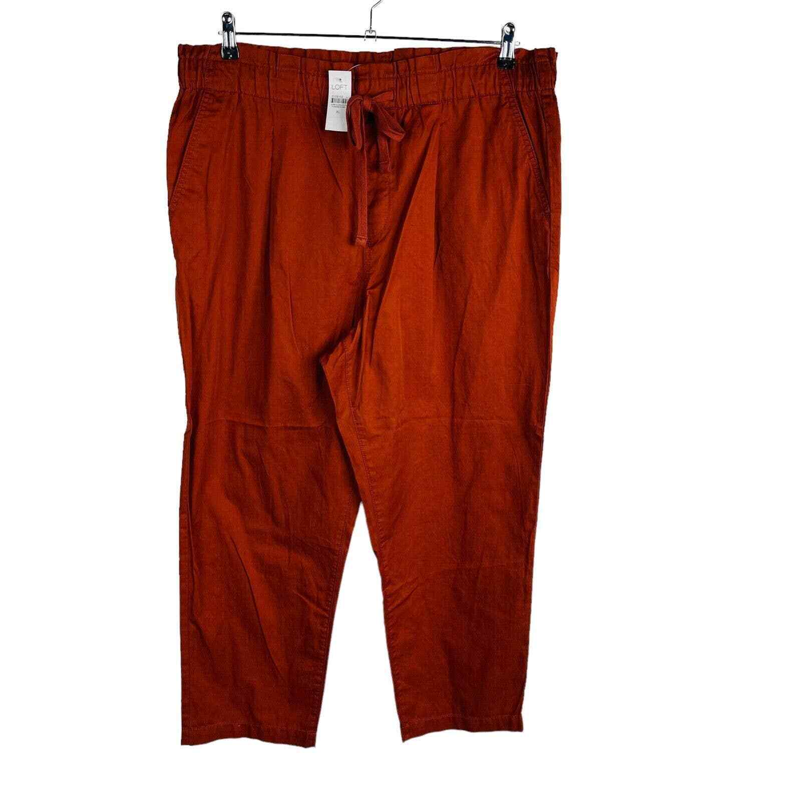 New LOFT Womans Sz XL Paperbag High Waist Pants Orange Relaxed Fit Crop NWT