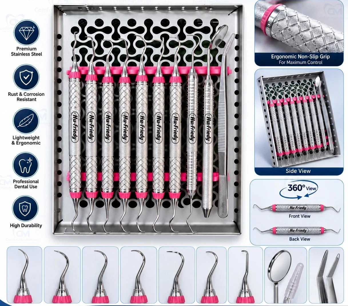 Hu Friedy Dental Hygiene Instruments Set of 10 PCS With Sterlization Cassette