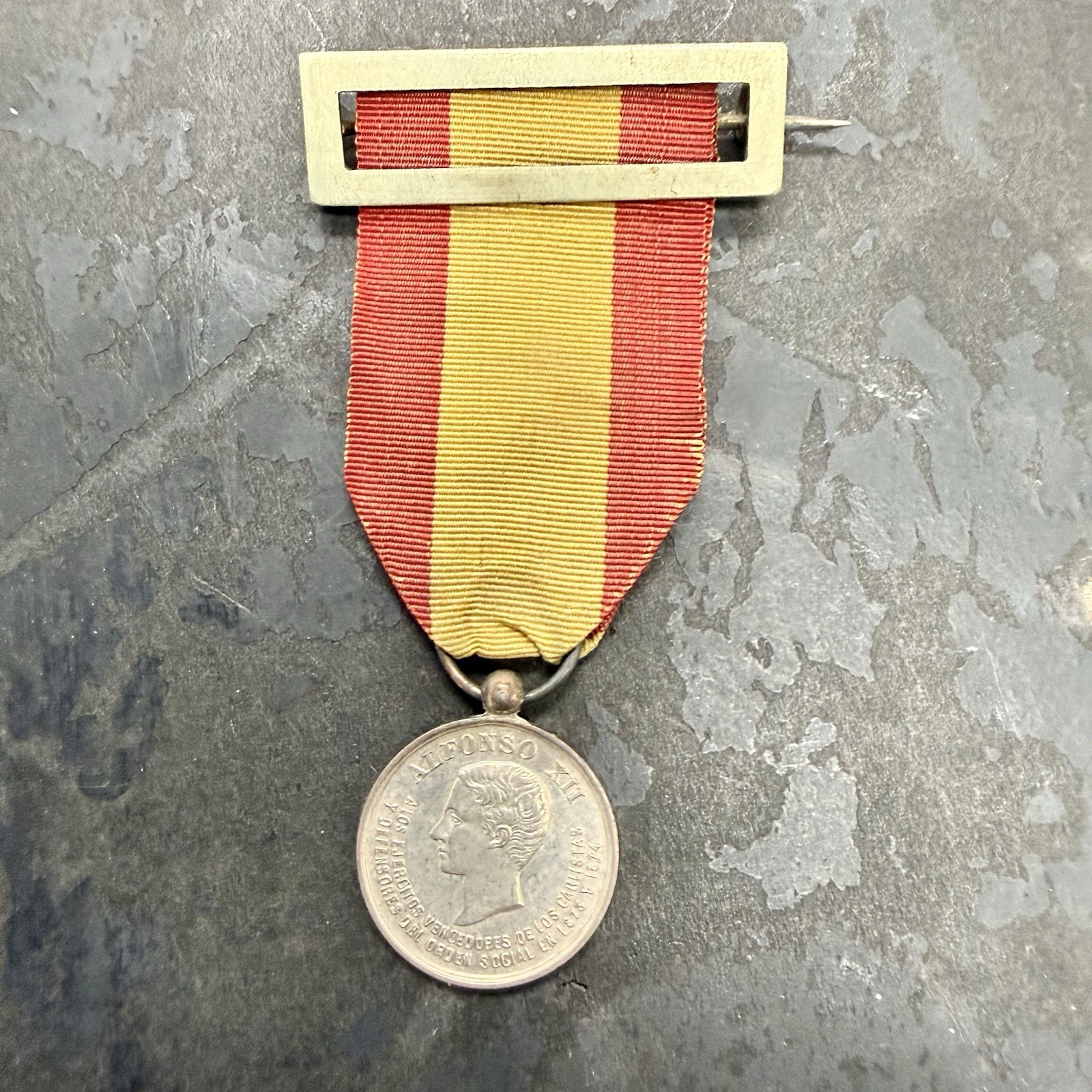 Original 1870s Spanish Alfonso XIO Valor Medal Sterling 
