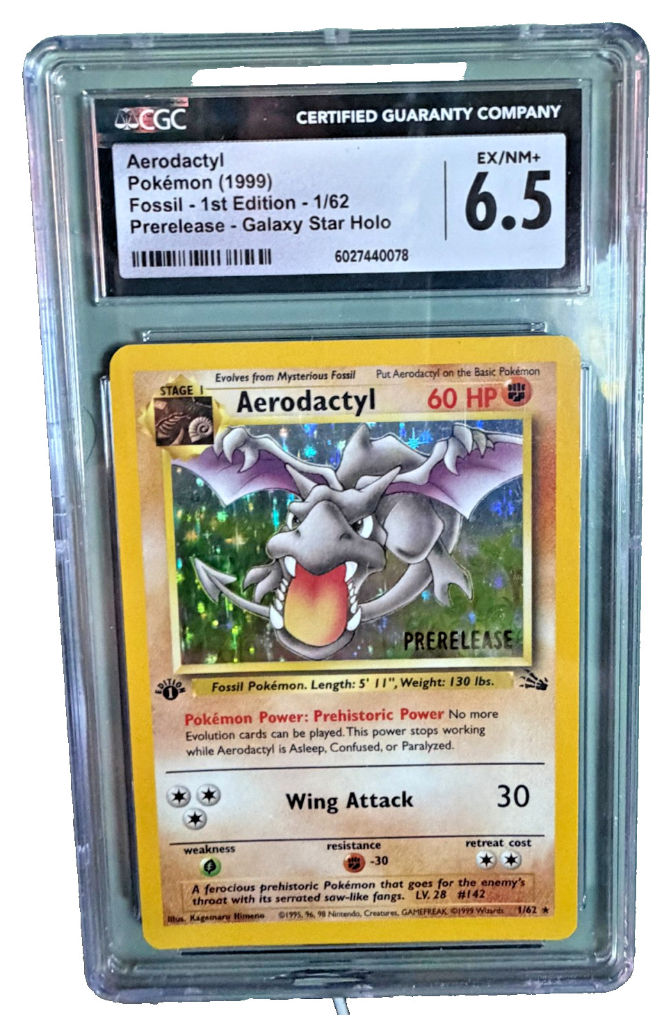 1999 Pokemon Fossil - 1st Edition Aerodactyl 1/62 CGC 6.5