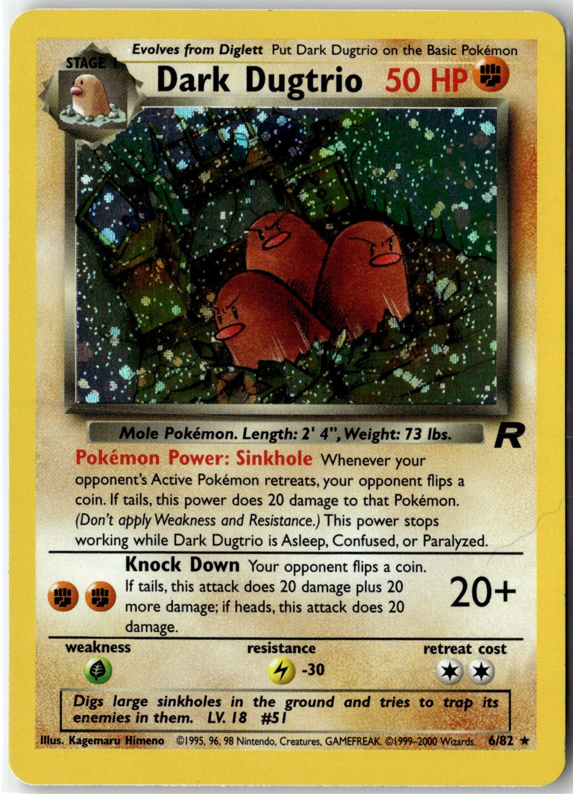 Dark Dugtrio (6) Holo Rare Team Rocket 06/82 Unlimited Holo NM Dark Dugtrio (6) Holo Rare Team Rocket 06/82 Unlimited Holo NM